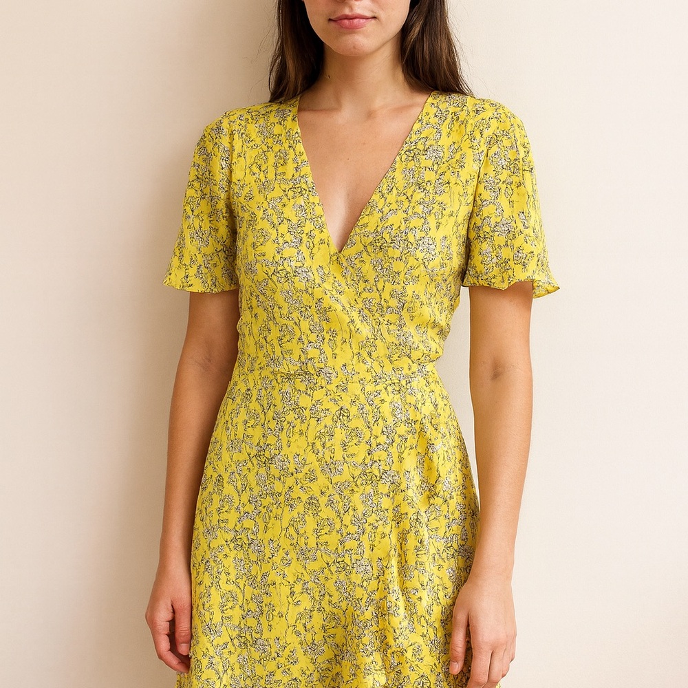 Banana Republic Floral Yellow Wrap Dress